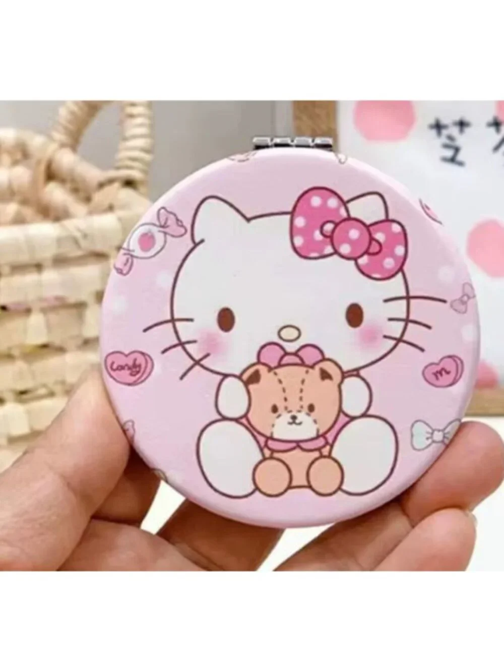Hello Kitty Teddy Bear Compact Mirror | Mini Folding Double‑Sided Pocket Mirror
